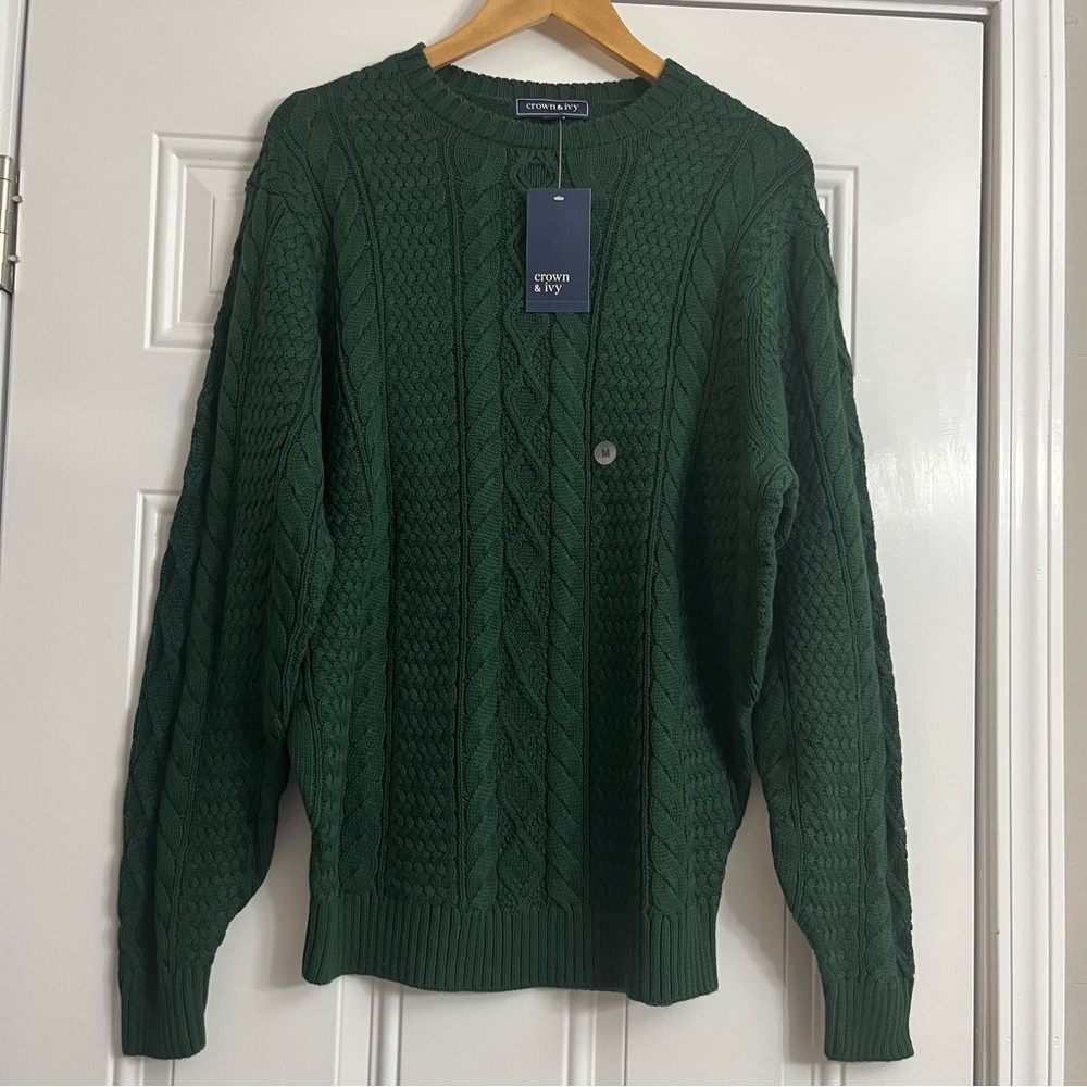 NWT Crown & Ivy Fisherman Crewneck Cable Knit Sweater Men’s Sweater Size M